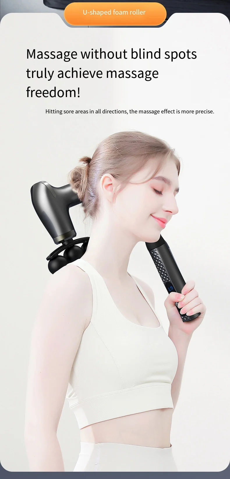 Smart Electric Faszienpistole – Rückenmassagegerät mit langem Griff, wiederaufladbares Perkussionsgerät