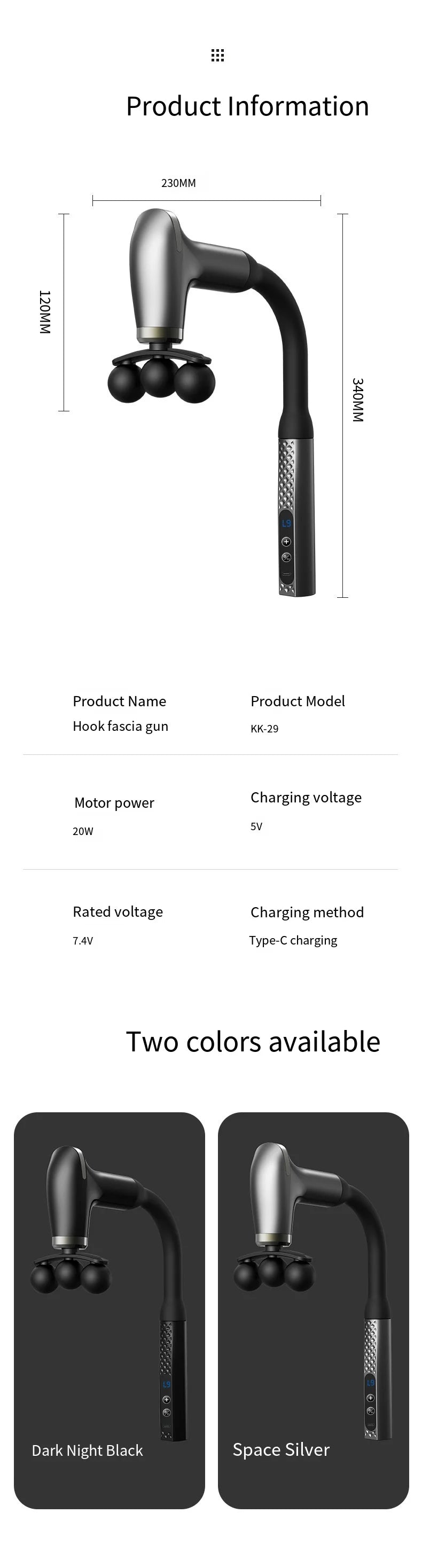 Smart Electric Faszienpistole – Rückenmassagegerät mit langem Griff, wiederaufladbares Perkussionsgerät