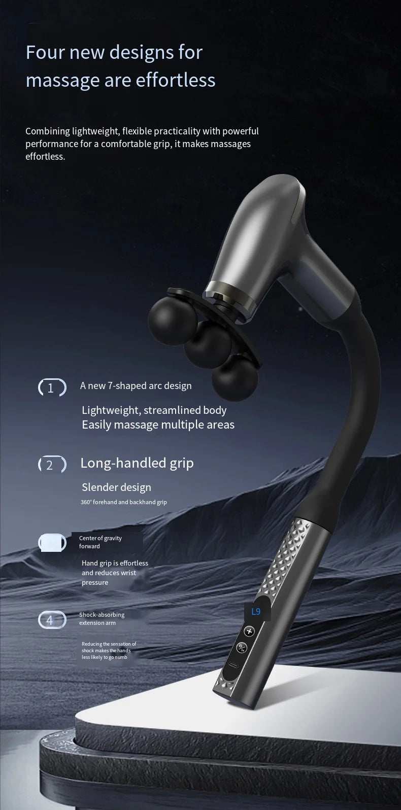 Smart Electric Faszienpistole – Rückenmassagegerät mit langem Griff, wiederaufladbares Perkussionsgerät