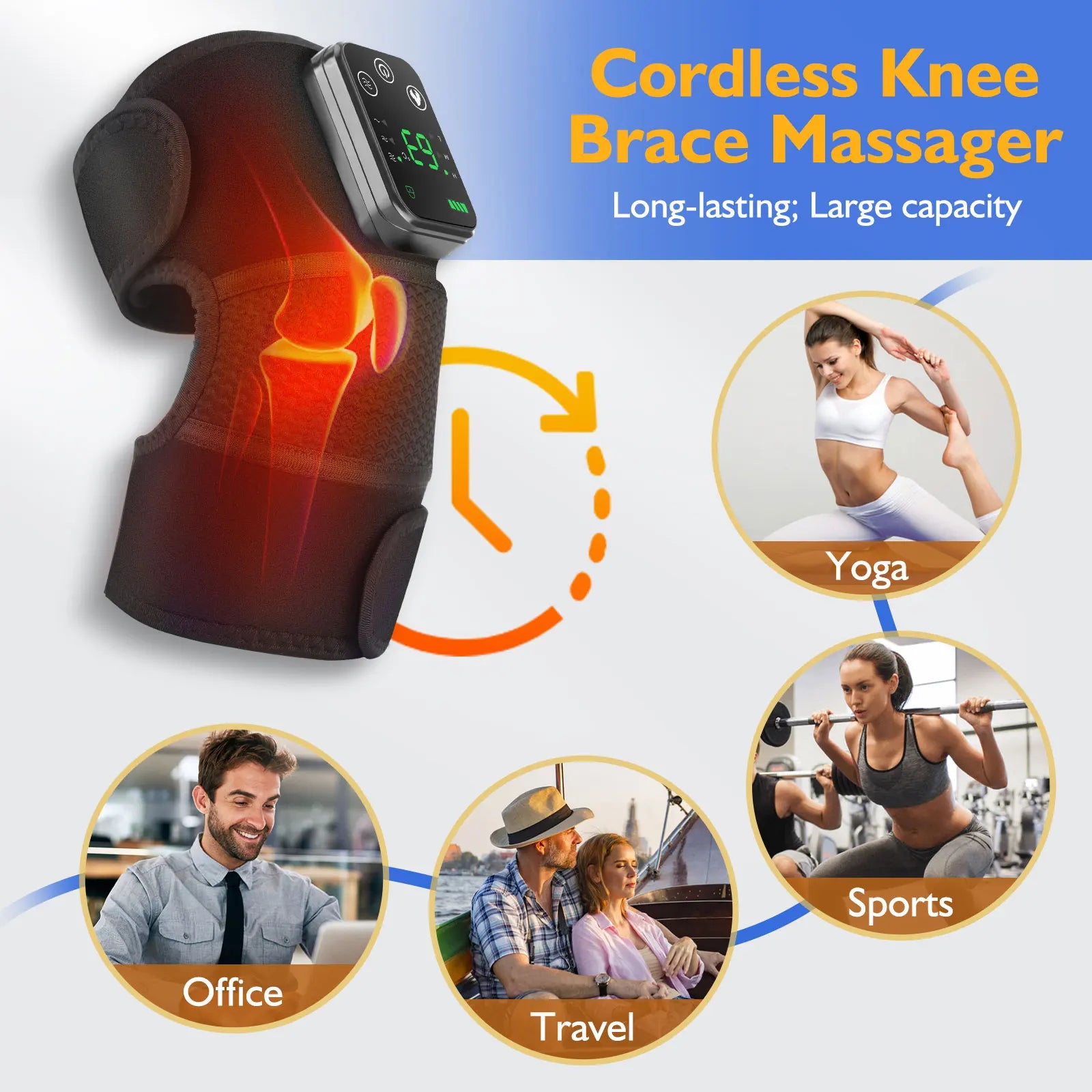 Rechargeable Knee Massager with Heat — 3-Gear Vibration for Knee, Shoulder &amp; Leg Pain Relief
