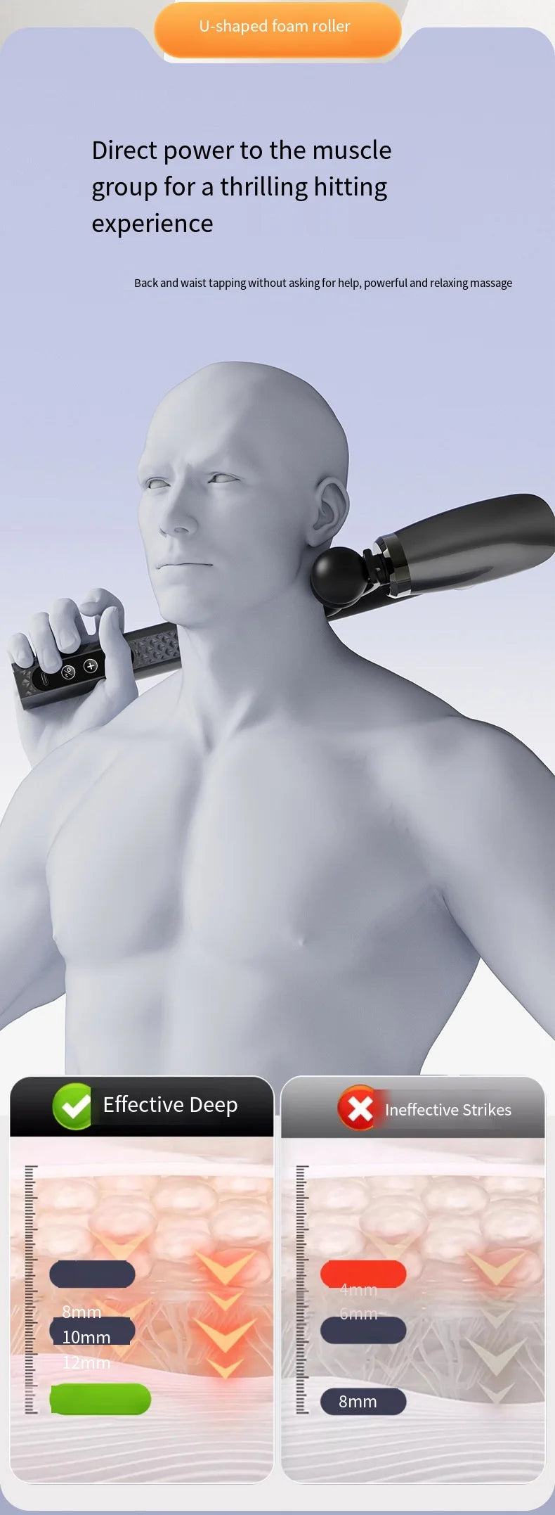 Smart Electric Faszienpistole – Rückenmassagegerät mit langem Griff, wiederaufladbares Perkussionsgerät