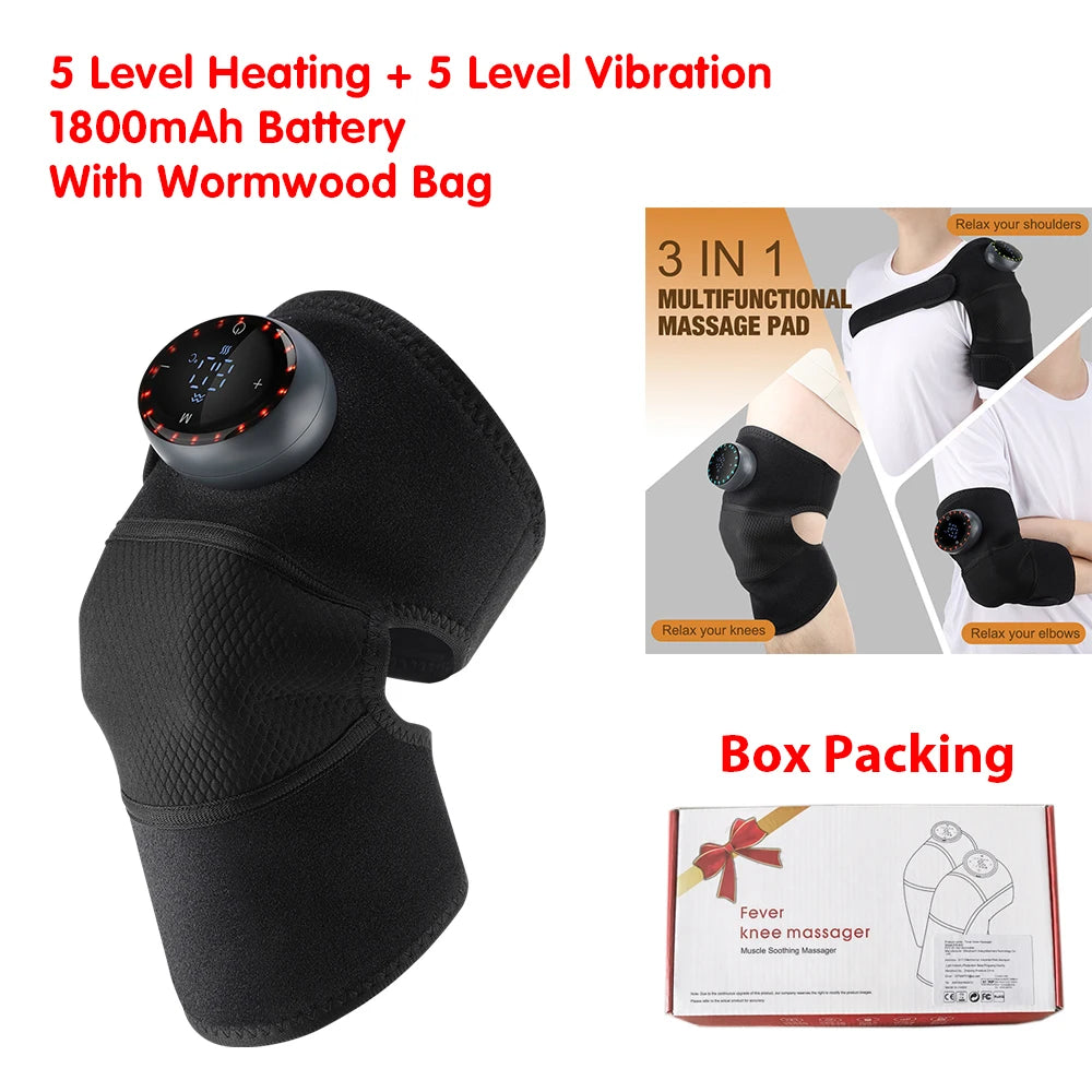 Rechargeable Knee Massager with Heat — 3-Gear Vibration for Knee, Shoulder &amp; Leg Pain Relief
